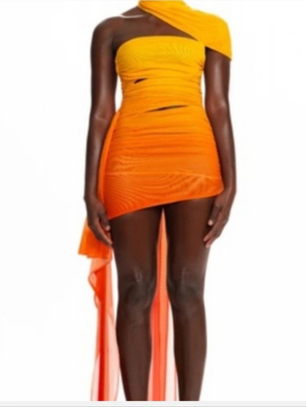 BBX Brand Women's One-Shoulder Orange Ombre Mini Dress Sunset Color Size Medium